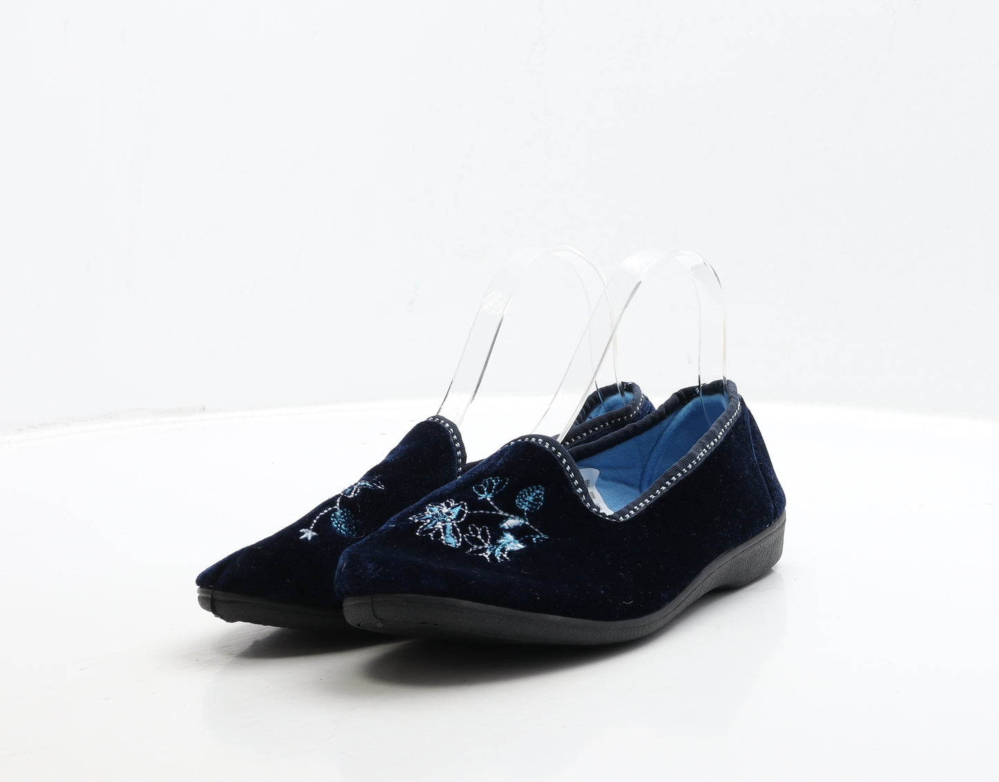 Slumberz Womens Blue Floral Polyester Loafer Slipper UK 39