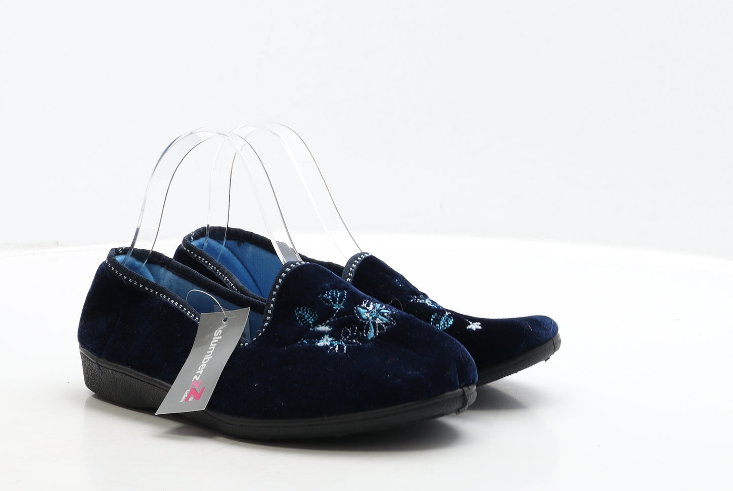 Slumberz Womens Blue Floral Polyester Loafer Slipper UK 39