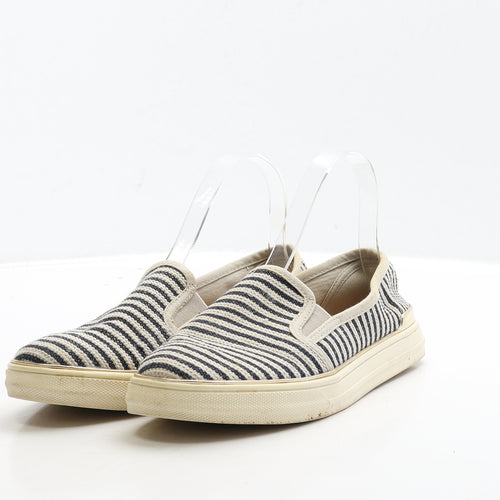 F&F Womens Black Striped Fabric Loafer Flat UK 5 38