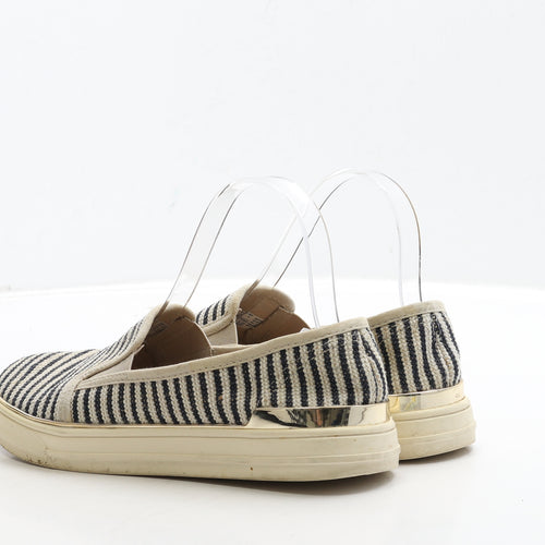 F&F Womens Black Striped Fabric Loafer Flat UK 5 38