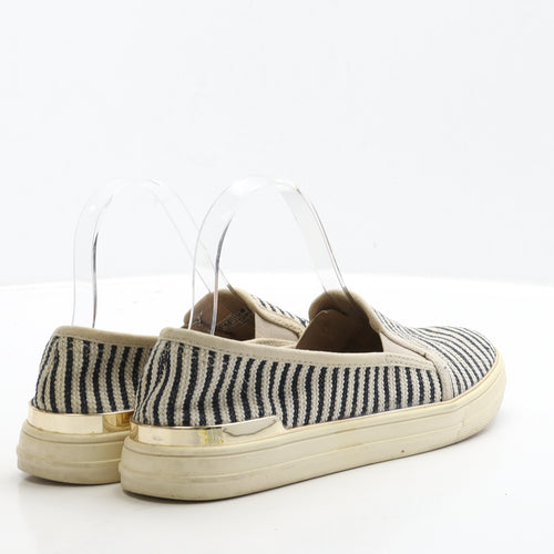 F&F Womens Black Striped Fabric Loafer Flat UK 5 38