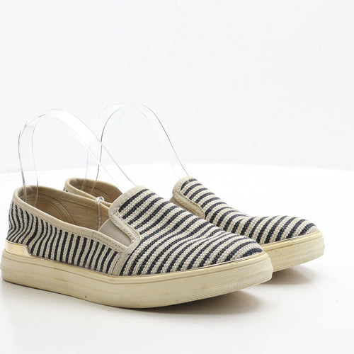 F&F Womens Black Striped Fabric Loafer Flat UK 5 38