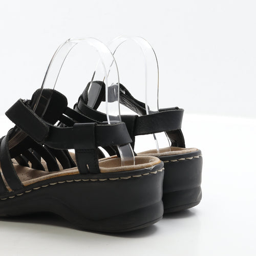 Clarks Womens Black Leather Strappy Sandal UK 4.5 37.5