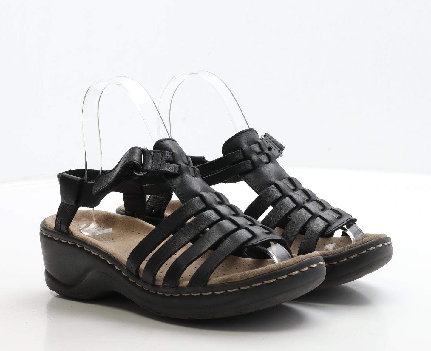 Clarks Womens Black Leather Strappy Sandal UK 4.5 37.5