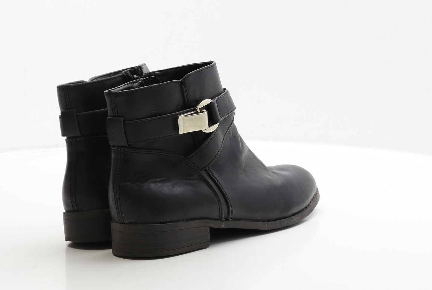 F&F Womens Black Leather Biker Boot UK 6.5 40