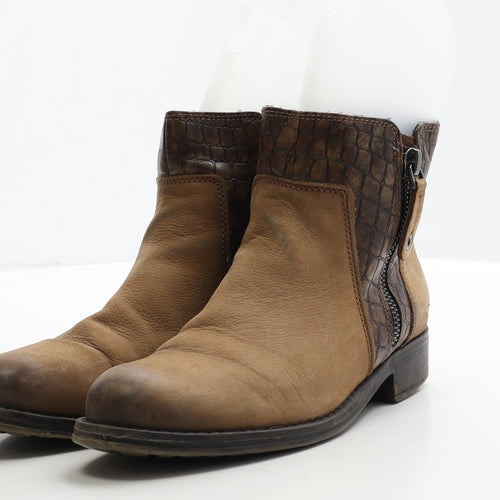 Marco Tozzi Womens Brown Geometric Leather Biker Boot UK 6 39