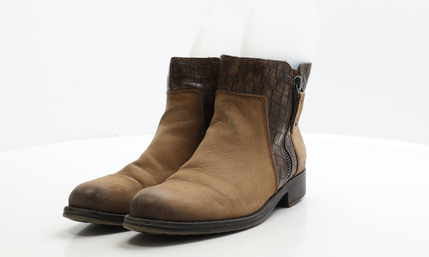 Marco Tozzi Womens Brown Geometric Leather Biker Boot UK 6 39