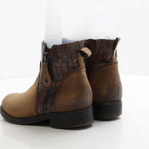 Marco Tozzi Womens Brown Geometric Leather Biker Boot UK 6 39