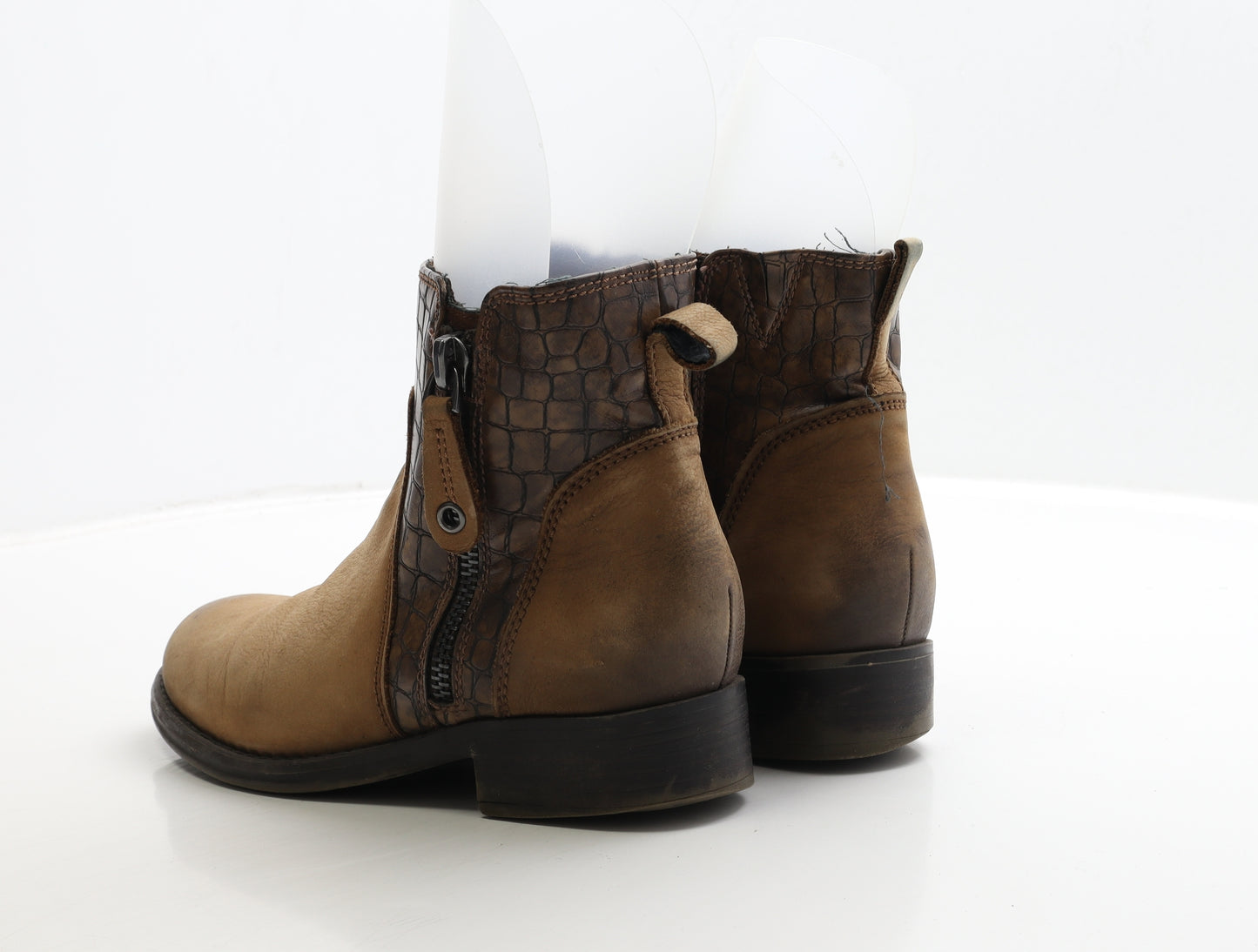 Marco Tozzi Womens Brown Geometric Leather Biker Boot UK 6 39
