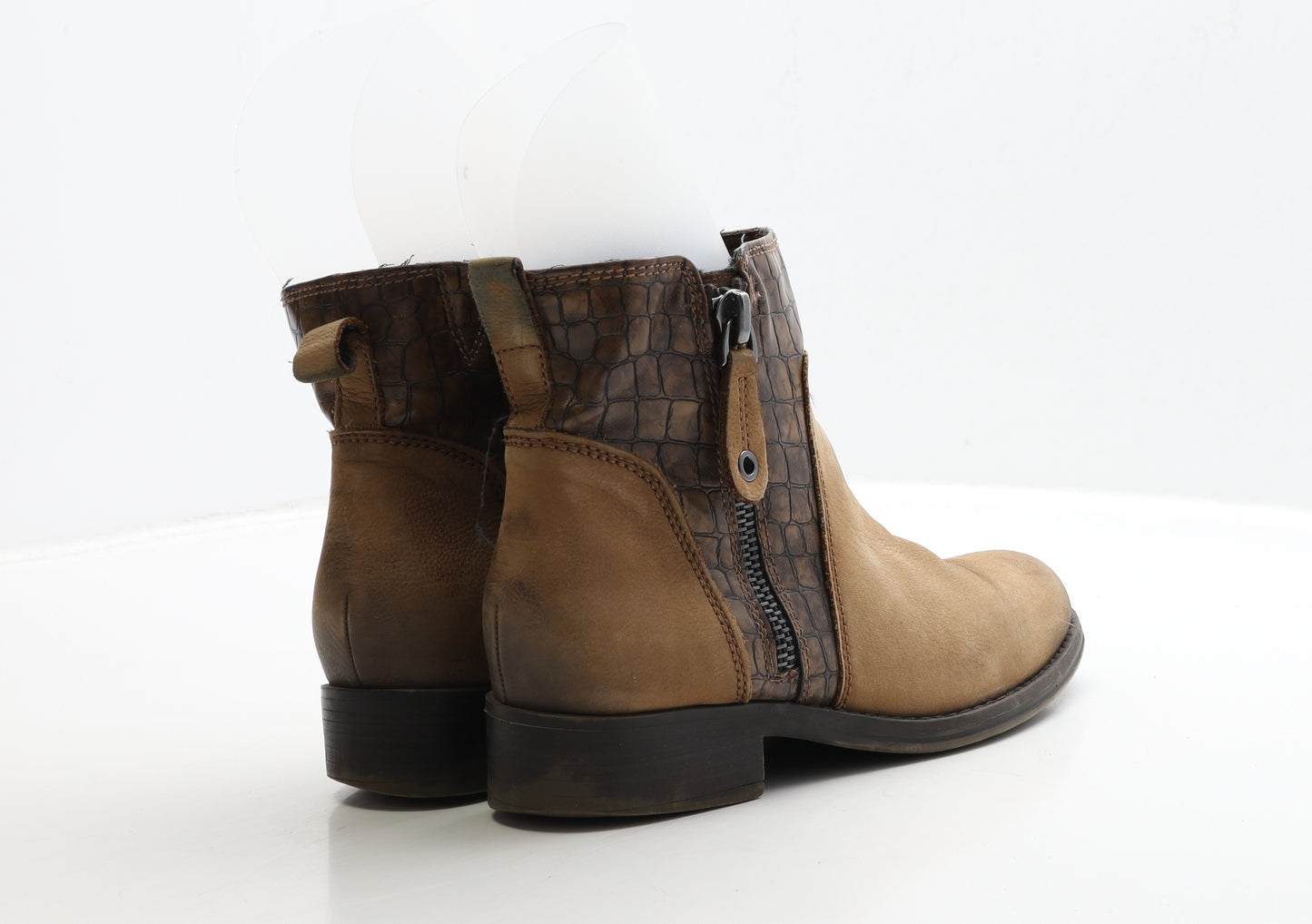 Marco Tozzi Womens Brown Geometric Leather Biker Boot UK 6 39