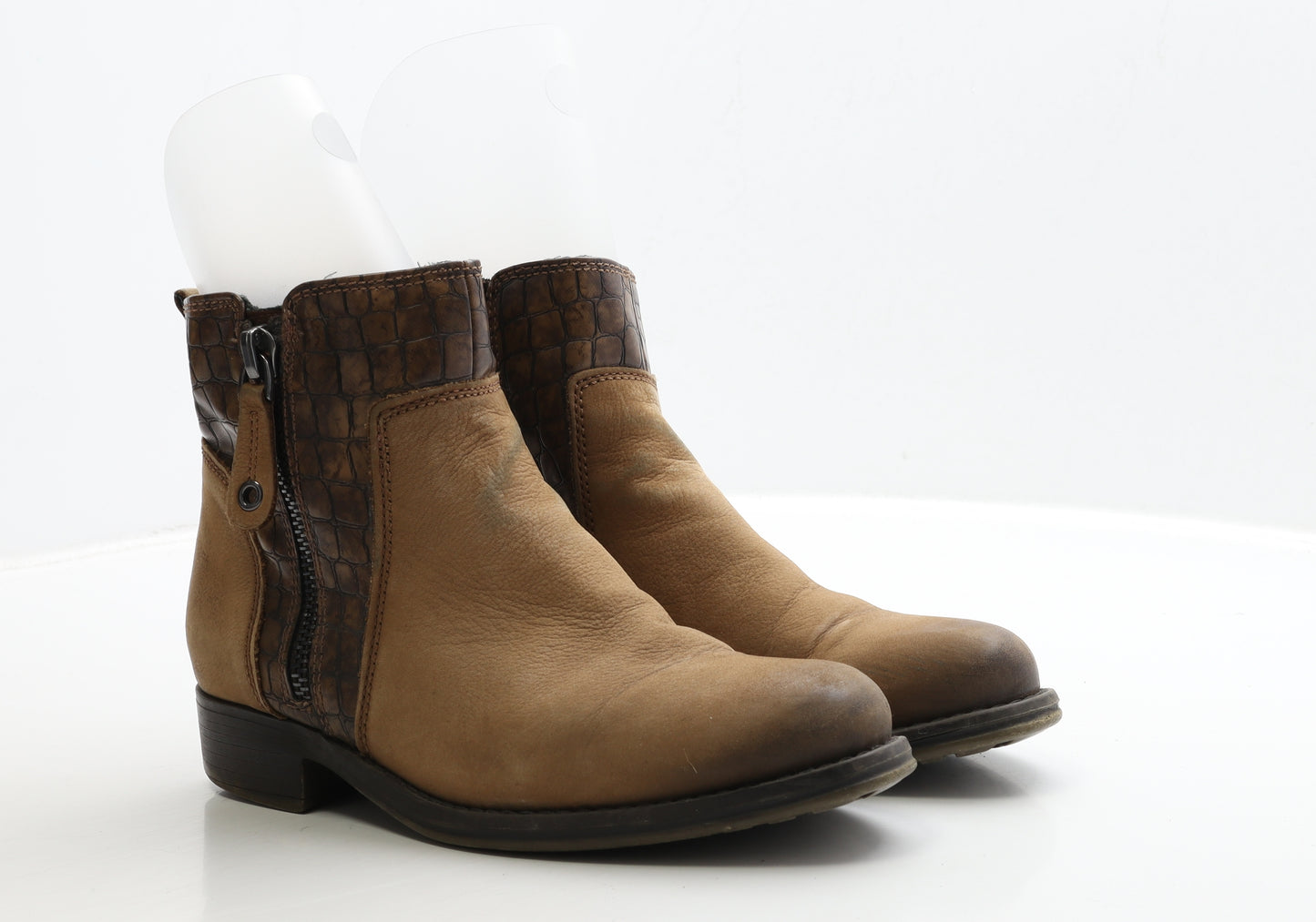 Marco Tozzi Womens Brown Geometric Leather Biker Boot UK 6 39