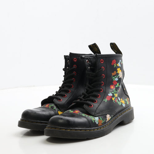 Dr. Martens Girls Black Floral Leather Bootie Boot UK 1.5 33