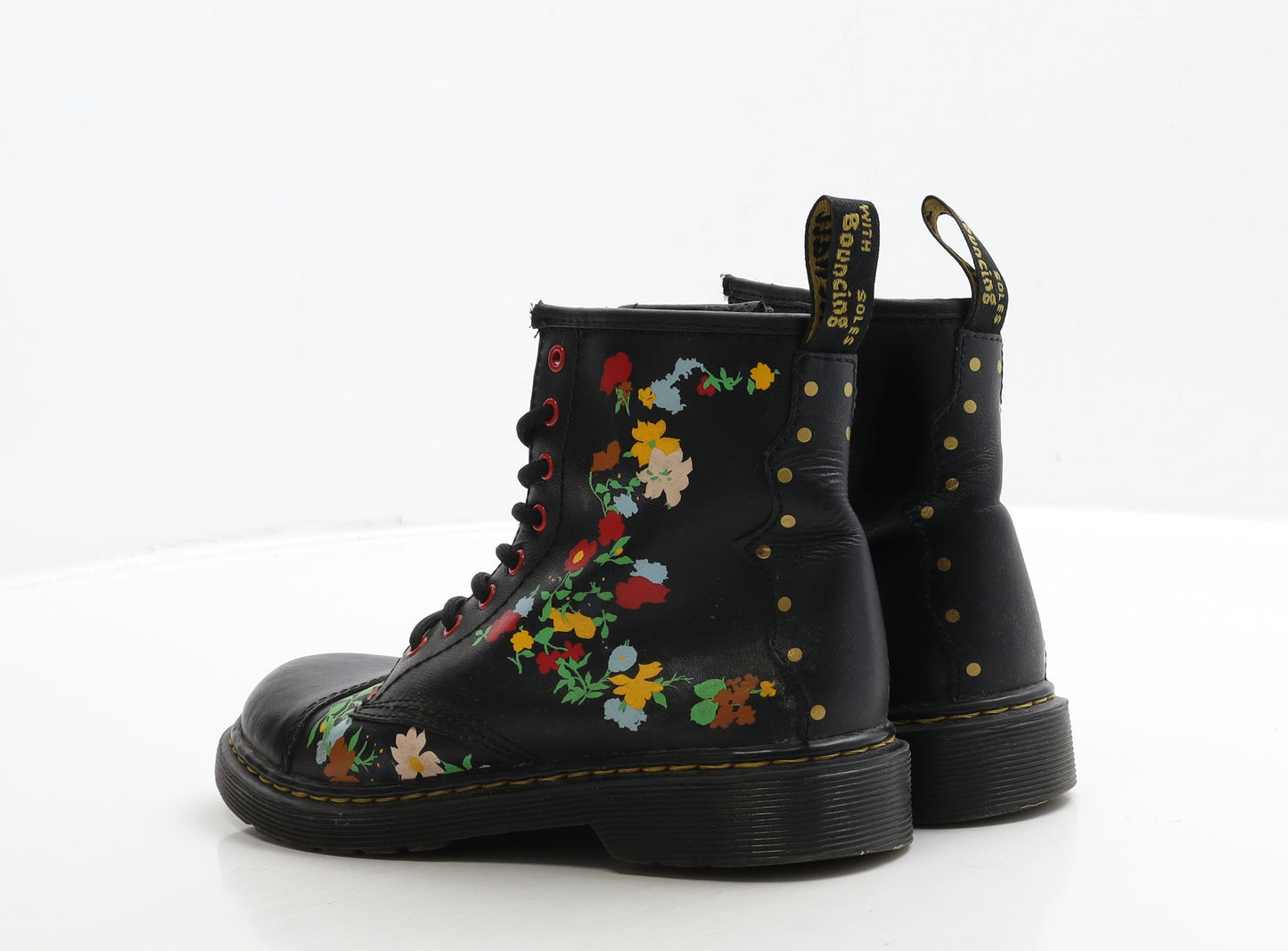 Dr. Martens Girls Black Floral Leather Bootie Boot UK 1.5 33