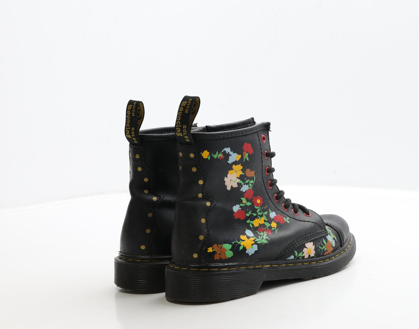 Dr. Martens Girls Black Floral Leather Bootie Boot UK 1.5 33