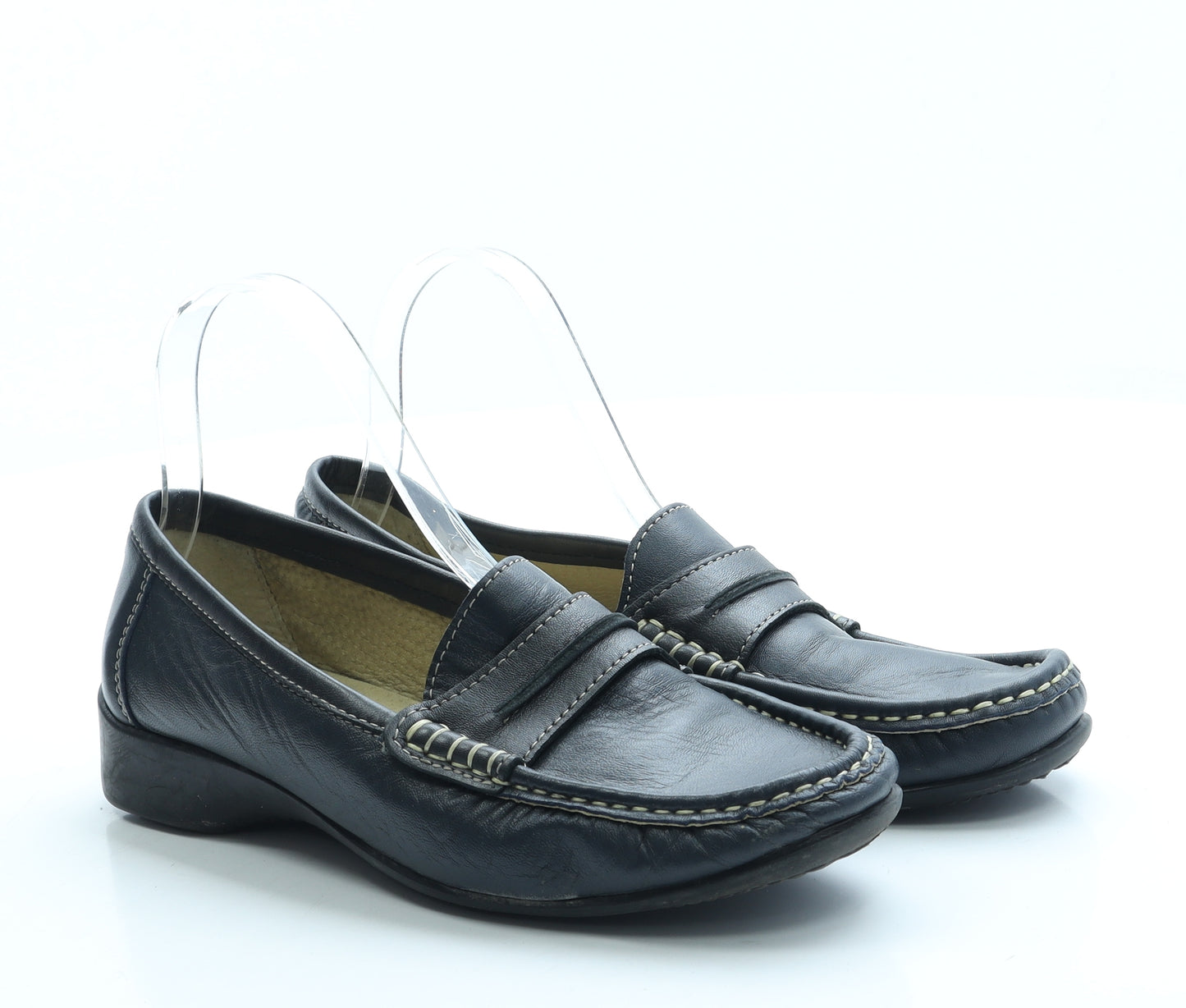 Pavers Womens Blue Leather Loafer Flat UK 6 39