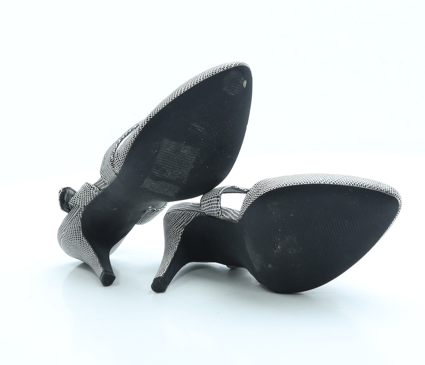 New Look Womens Black Animal Print Leather Slingback Heel UK 5 38 - Wide Fit