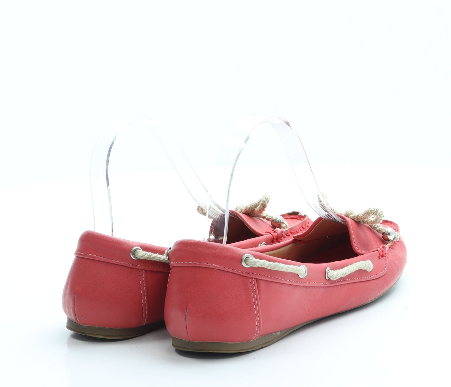 Preworn Womens Pink Leather Boat Shoe Flat UK 3