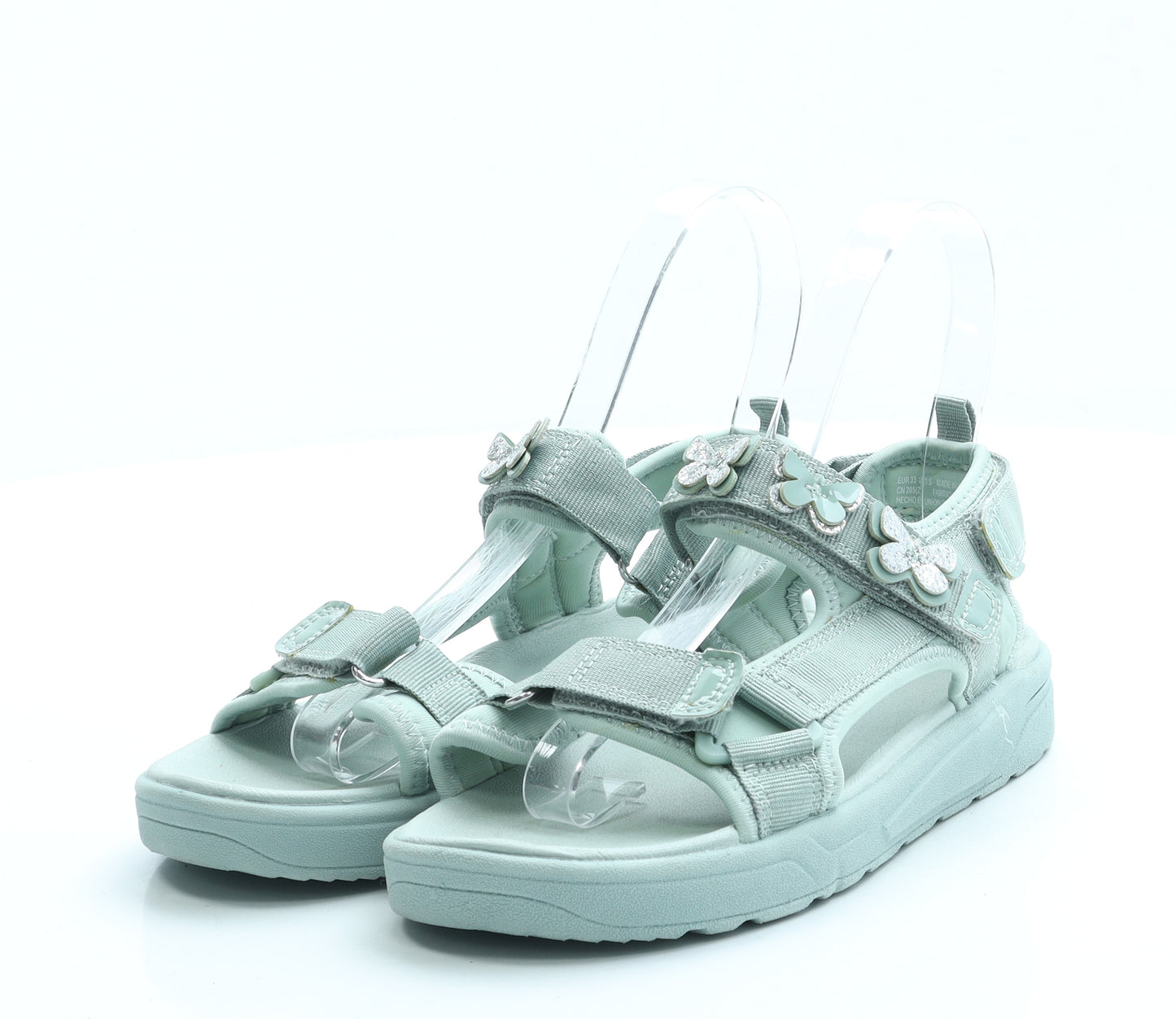 H&M Girls Green Polyester Strappy Sandal UK 1.5 33 - Butterfly