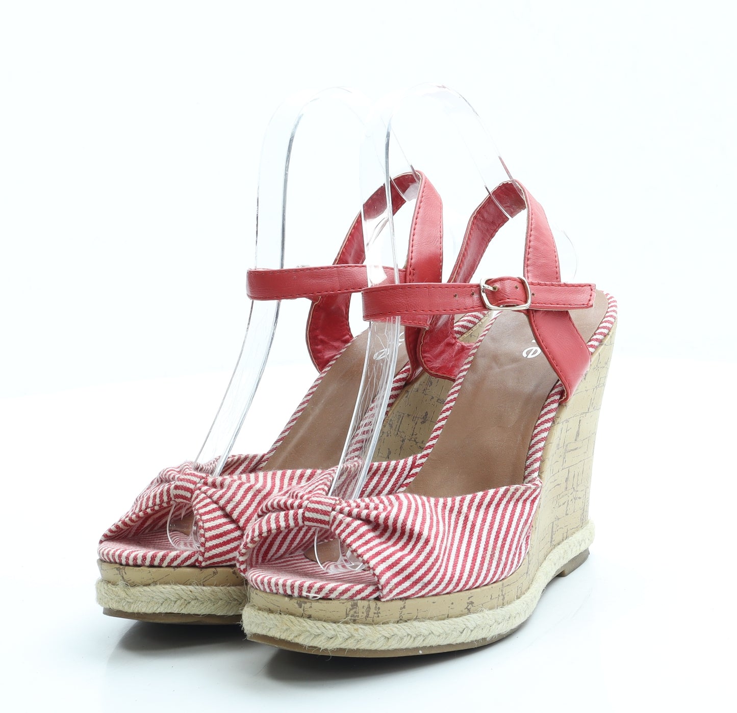 Fiore Womens Red Striped Polyester Espadrille Heel UK 5 38