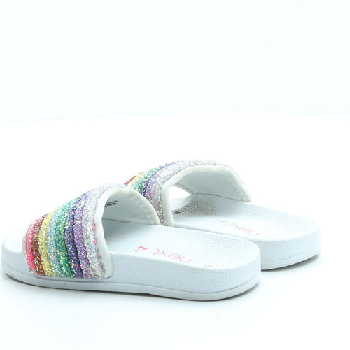 NEXT Girls White Striped Rubber Slider Sandal UK 9 26 - Rainbow