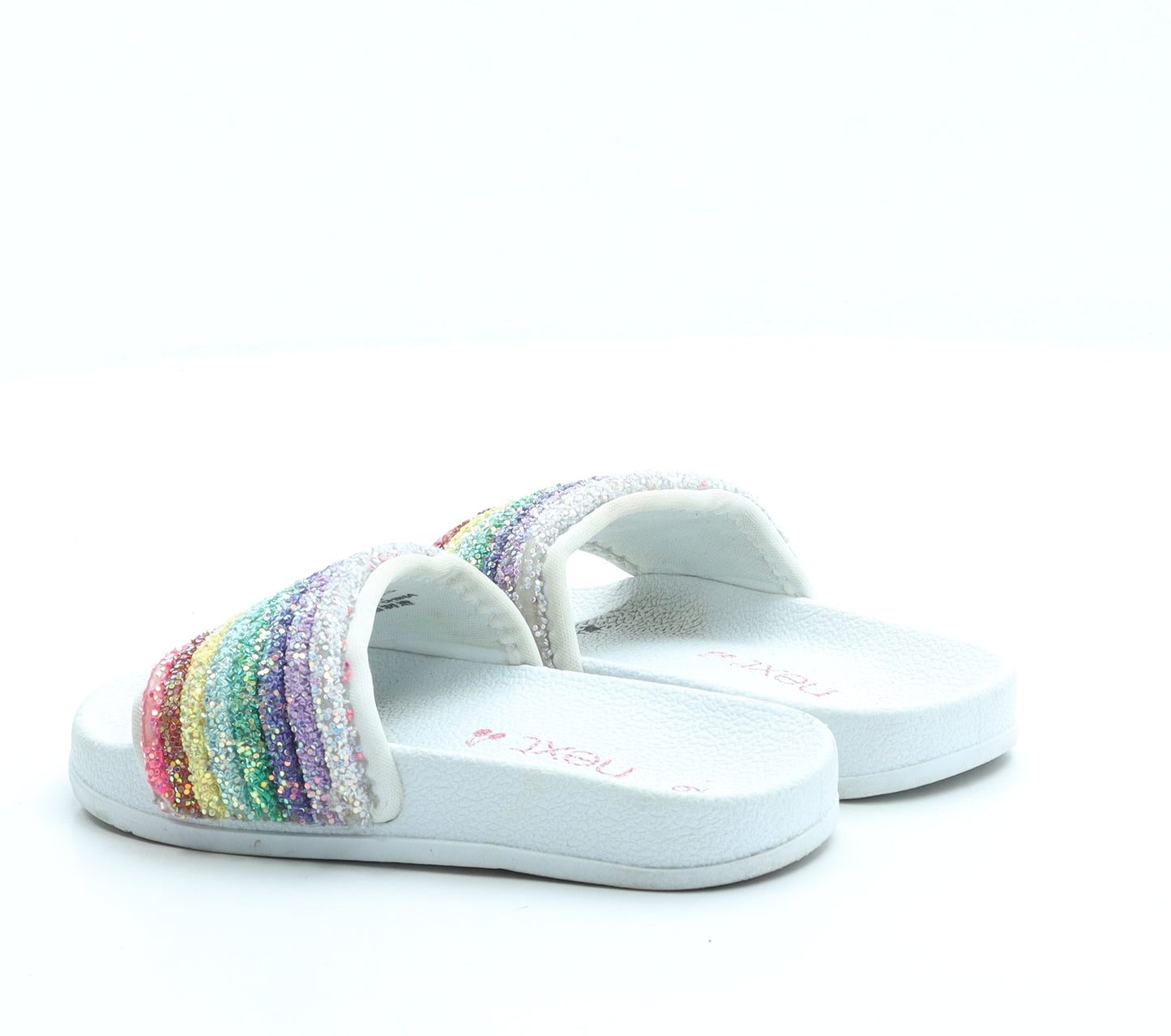 NEXT Girls White Striped Rubber Slider Sandal UK 9 26 - Rainbow