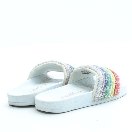 NEXT Girls White Striped Rubber Slider Sandal UK 9 26 - Rainbow