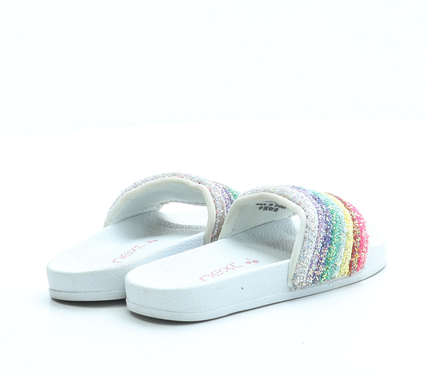 NEXT Girls White Striped Rubber Slider Sandal UK 9 26 - Rainbow