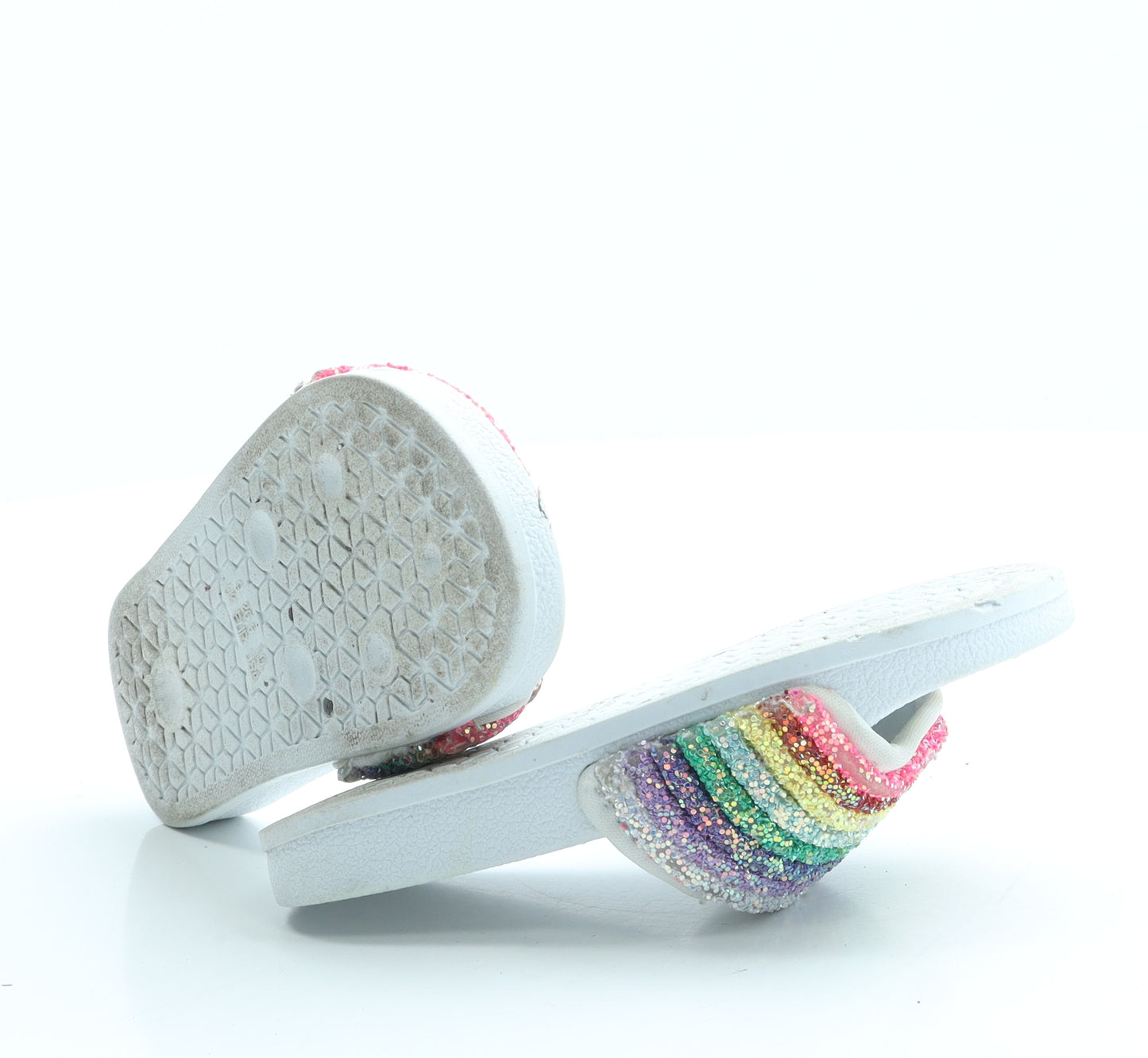 NEXT Girls White Striped Rubber Slider Sandal UK 9 26 - Rainbow