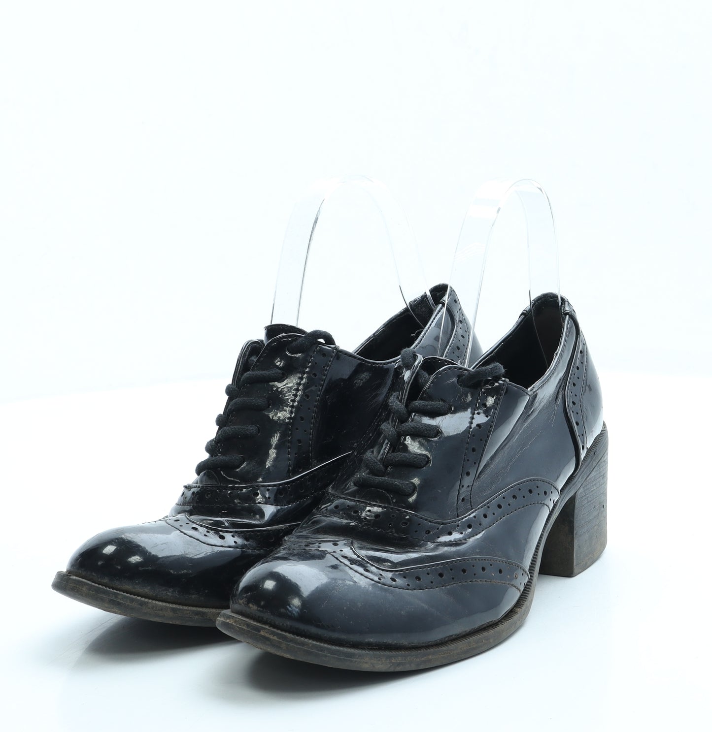 George Womens Black Patent Leather Court Heel UK 5 - Brogue