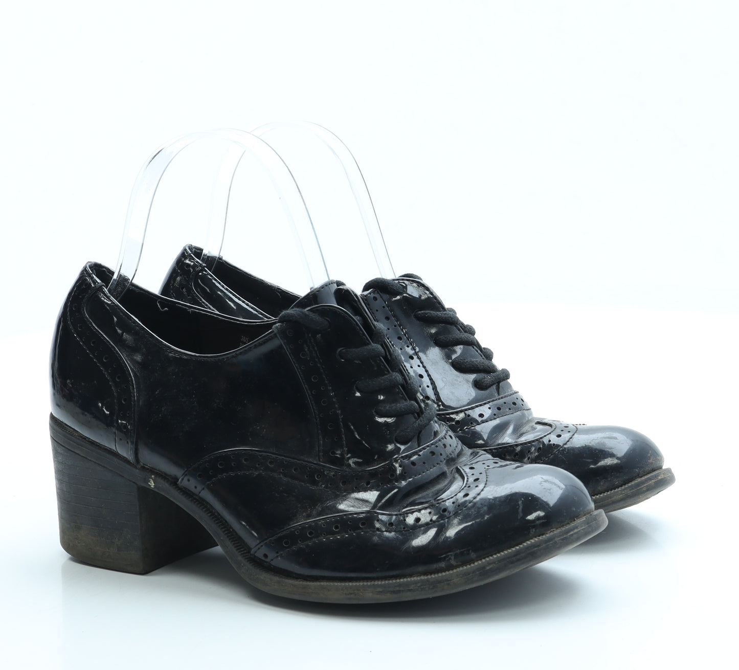 George Womens Black Patent Leather Court Heel UK 5 - Brogue