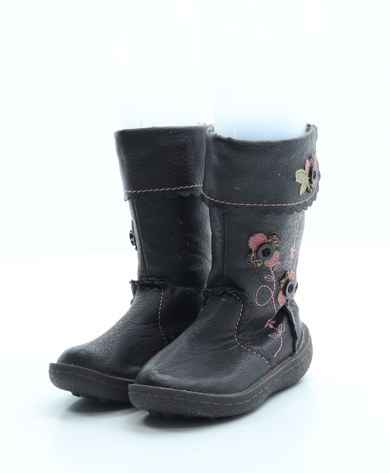 Bluezoo Girls Brown Leather Sock Boot UK 4 - Embroidered Flowers