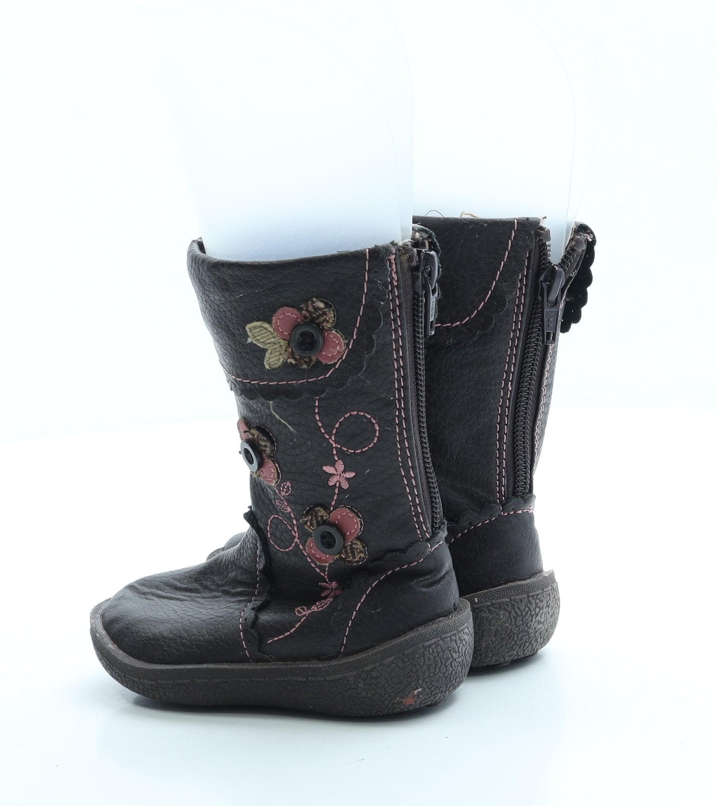 Bluezoo Girls Brown Leather Sock Boot UK 4 - Embroidered Flowers