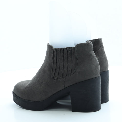 New Look Womens Grey Suede Bootie Boot UK 5 38 - Wide Fit
