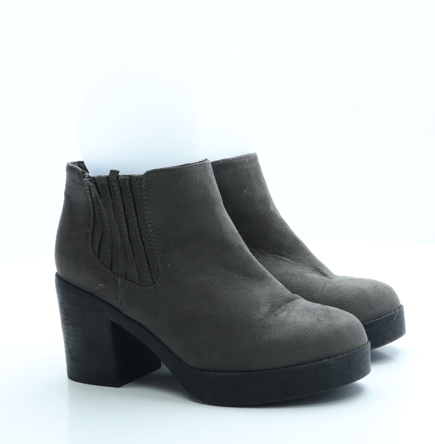 New Look Womens Grey Suede Bootie Boot UK 5 38 - Wide Fit