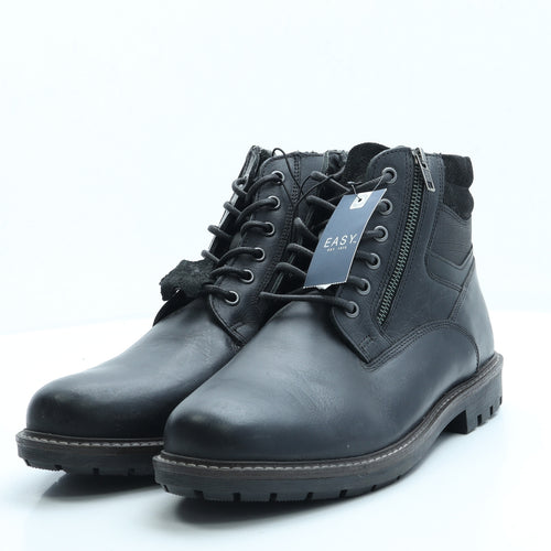 Easy Mens Black Leather Combat Boot UK 9 43