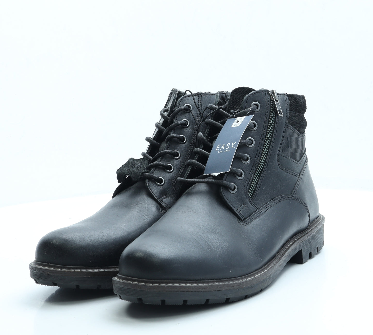 Easy Mens Black Leather Combat Boot UK 9 43