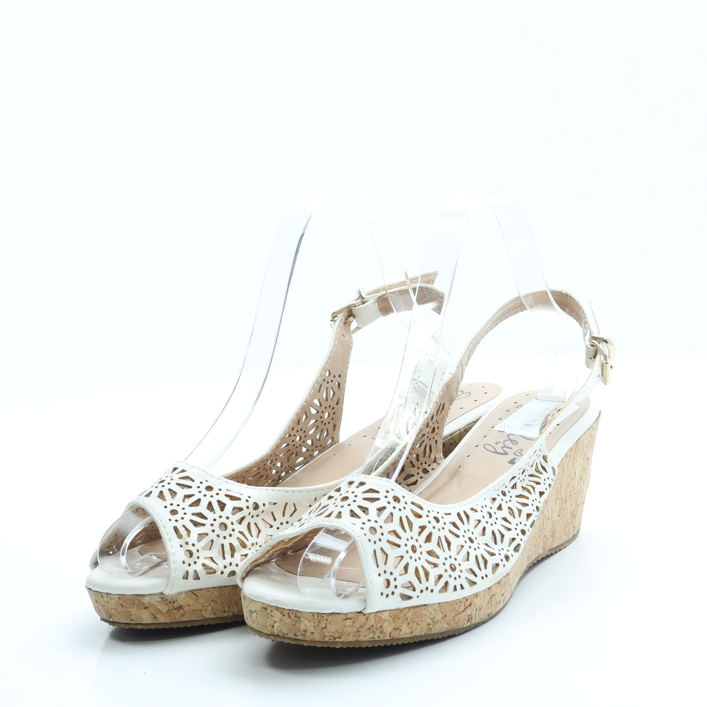 Lilley Womens White Geometric Leather Slingback Heel UK 5