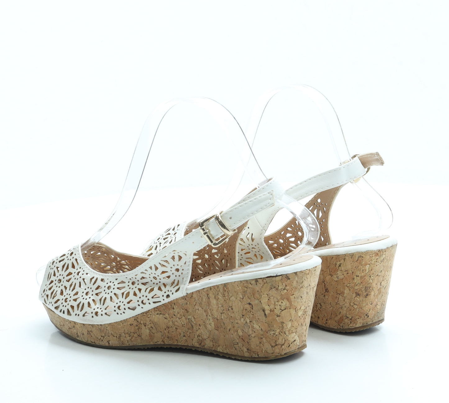 Lilley Womens White Geometric Leather Slingback Heel UK 5