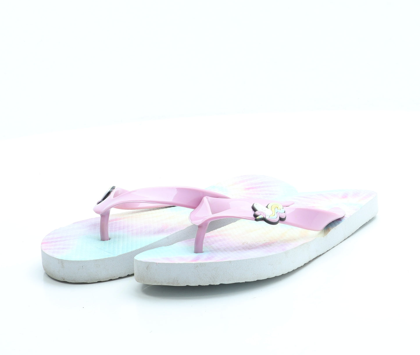 Preworn Girls Multicoloured Rubber Thong Sandal UK 2 34 - Unicorn