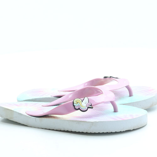 Preworn Girls Multicoloured Rubber Thong Sandal UK 2 34 - Unicorn