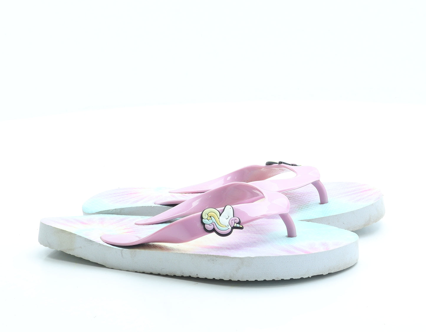Preworn Girls Multicoloured Rubber Thong Sandal UK 2 34 - Unicorn