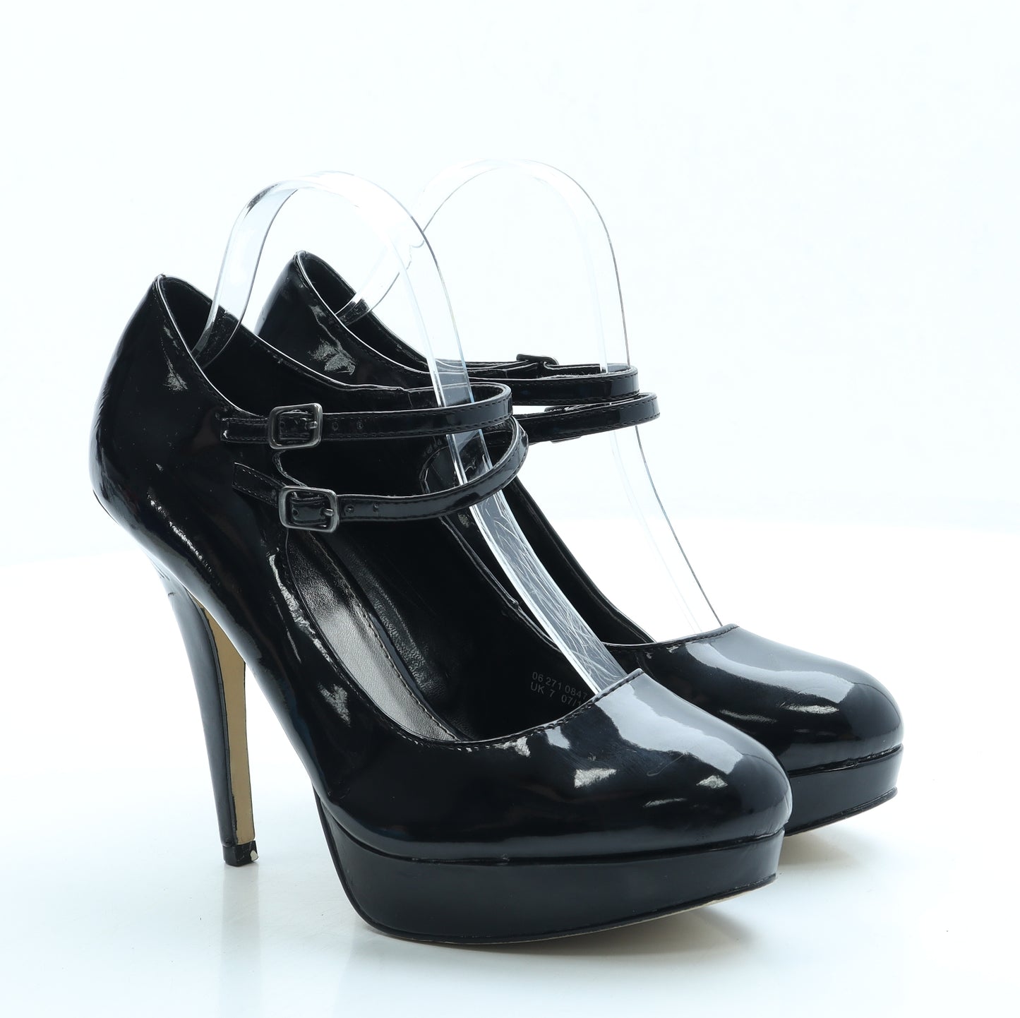 Barratts Womens Black Patent Leather Platform Heel UK 7