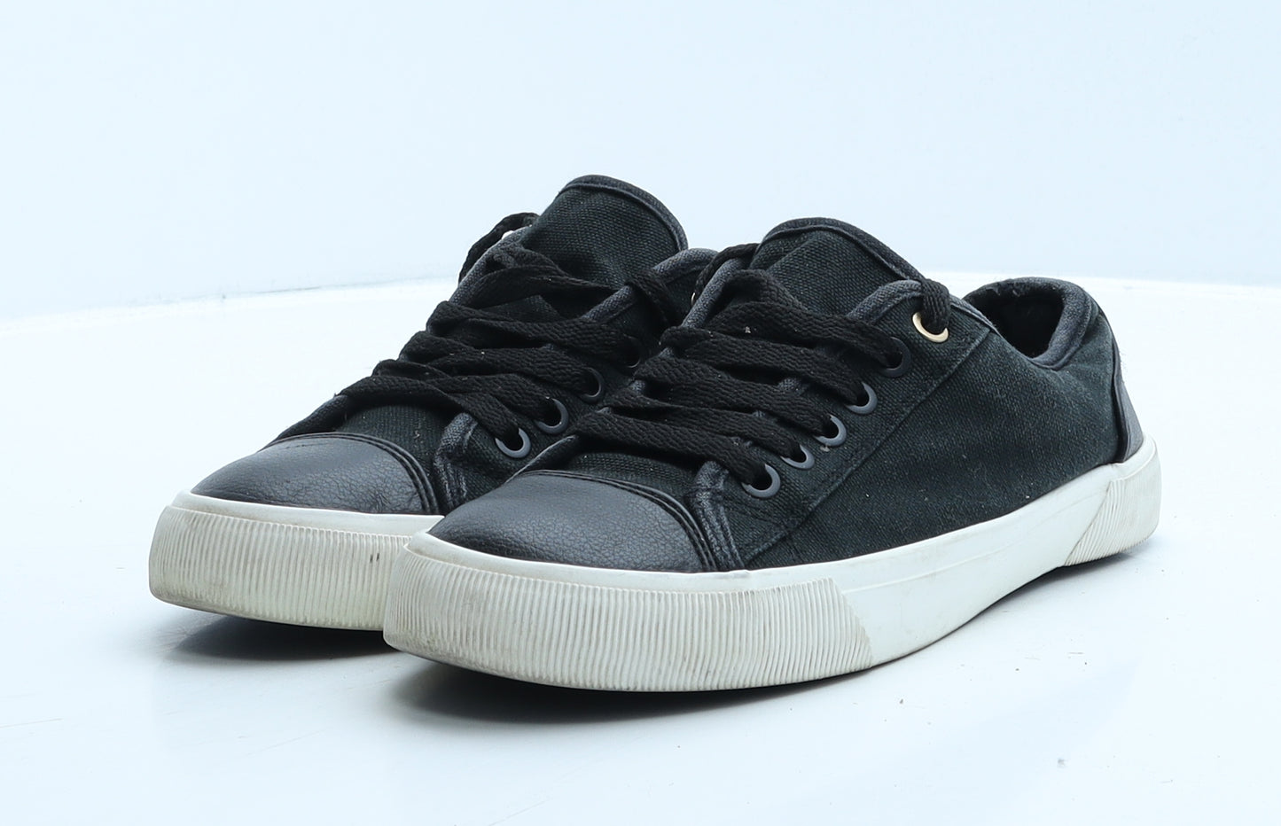 F&F Womens Black Leather Trainer UK 5 38