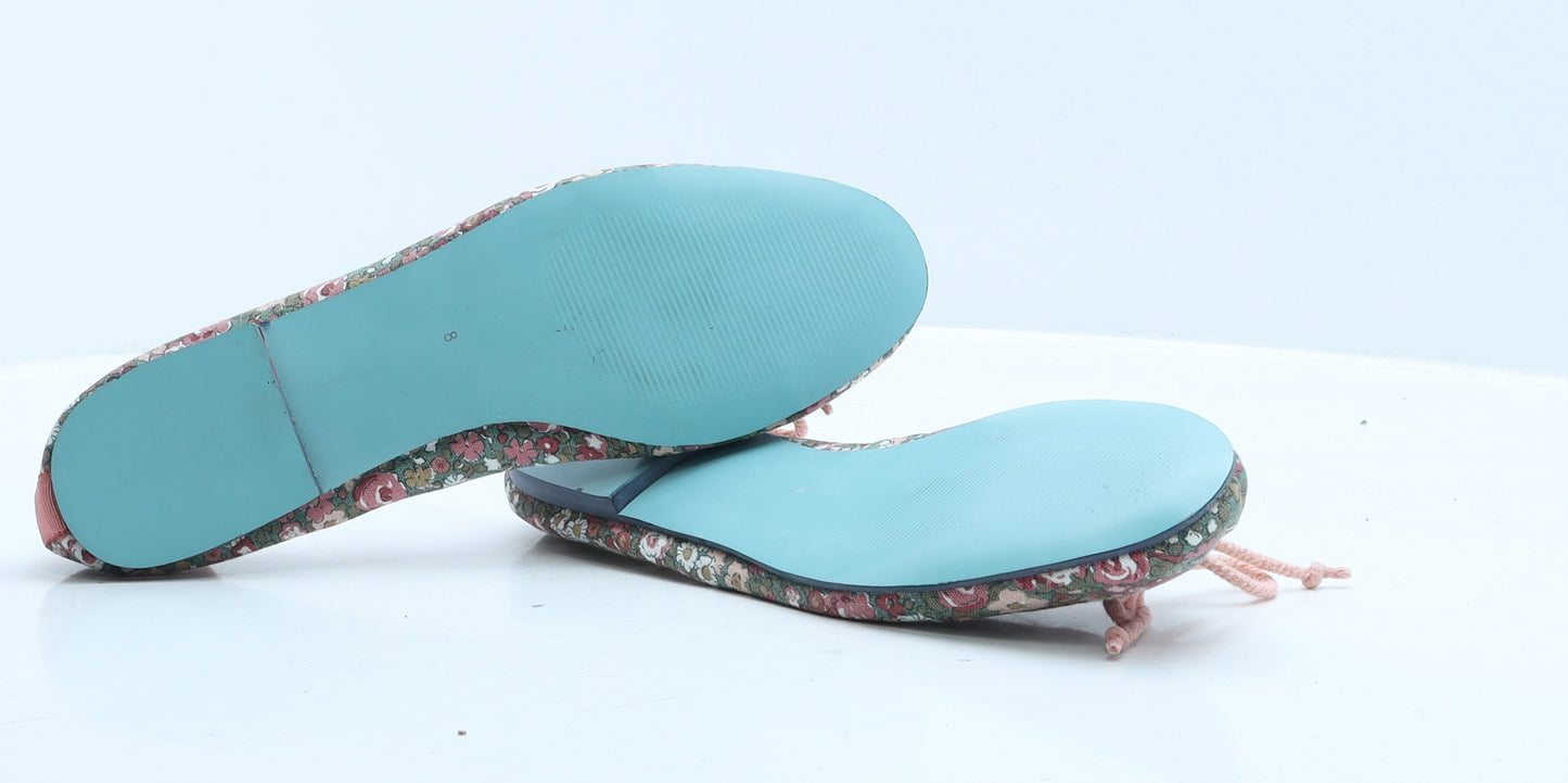 Tom Jonle Womens Green Floral Polyester Ballet Flat UK 8