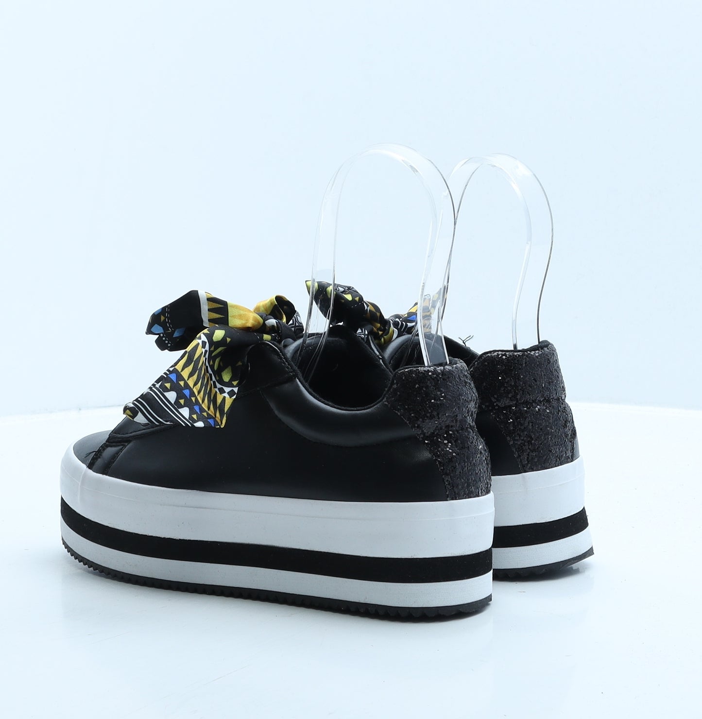 Preworn Womens Black Leather Trainer UK 4 37 - Platform