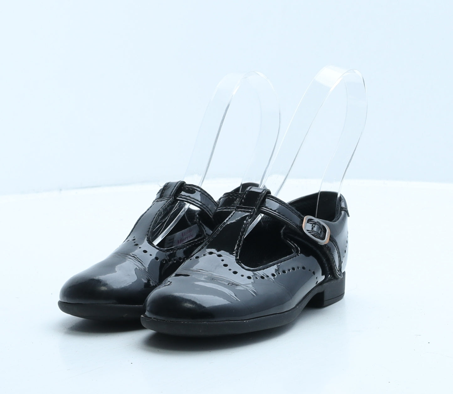 Clarks Girls Black Vinyl Strappy Flat UK 8.5 26