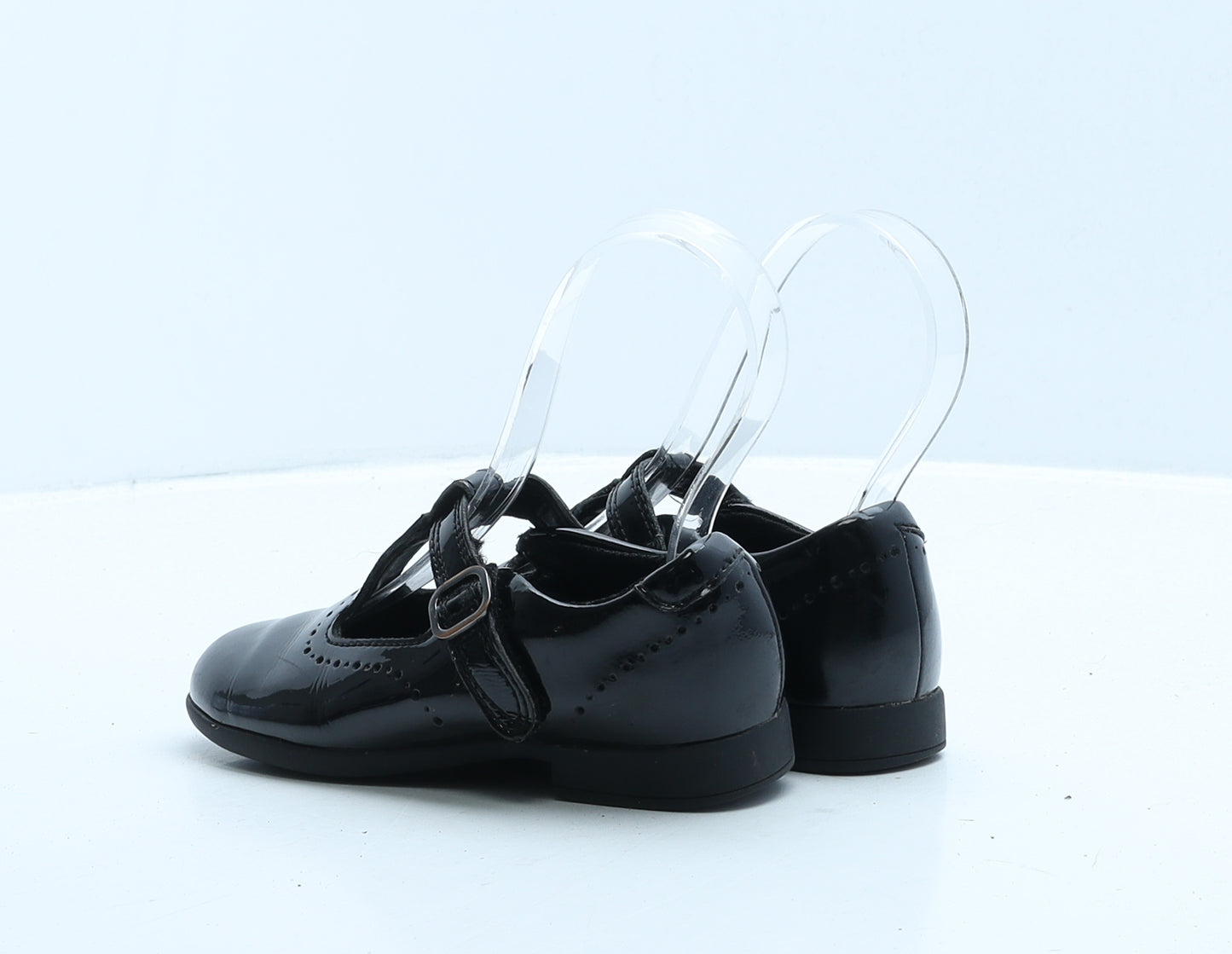 Clarks Girls Black Vinyl Strappy Flat UK 8.5 26