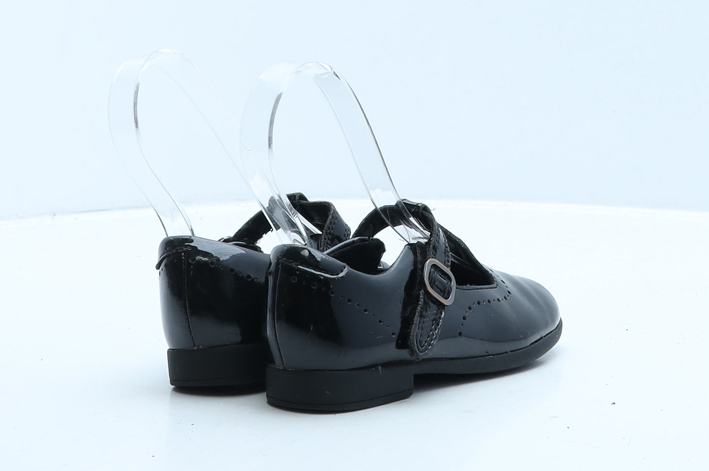 Clarks Girls Black Vinyl Strappy Flat UK 8.5 26