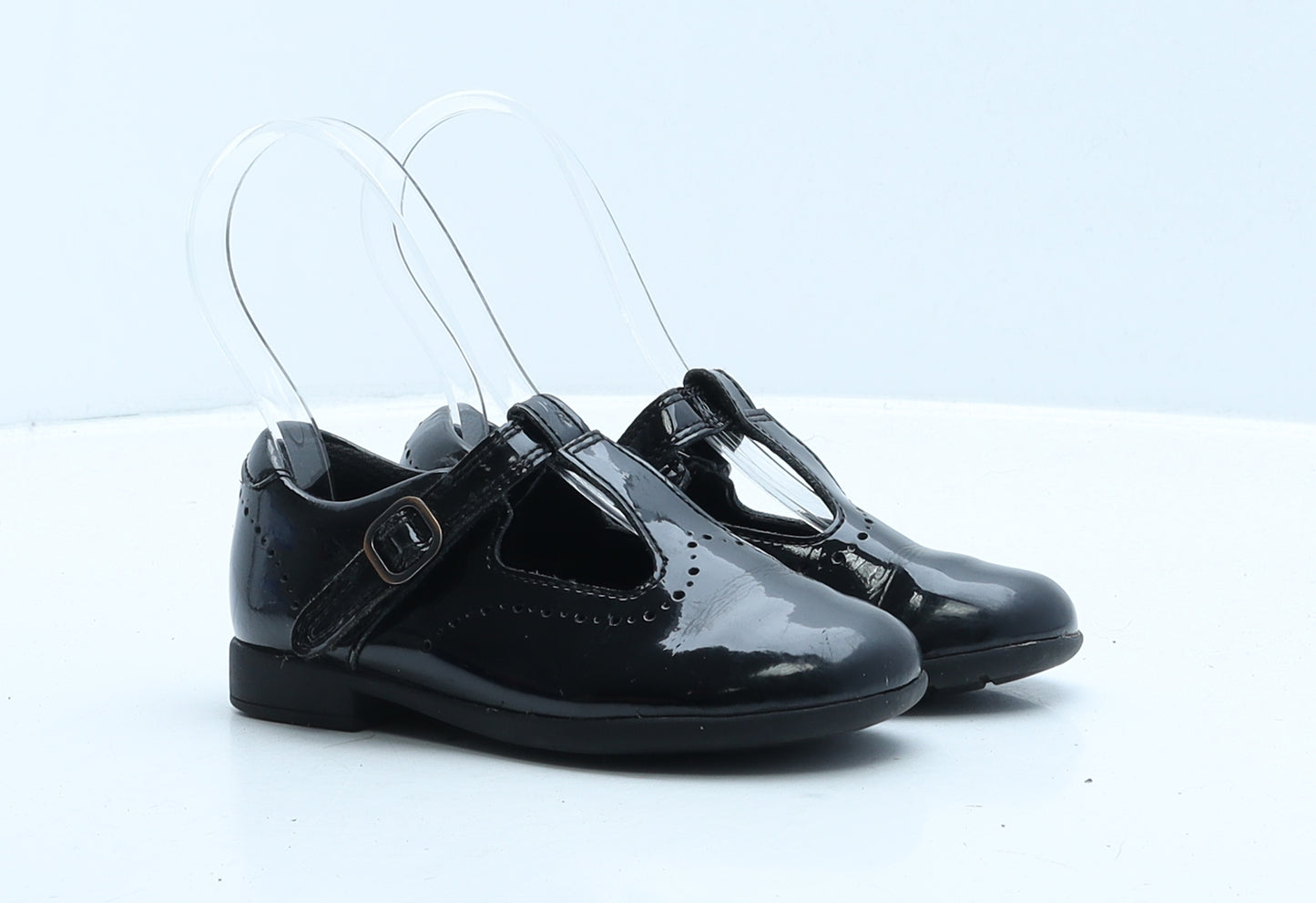 Clarks Girls Black Vinyl Strappy Flat UK 8.5 26