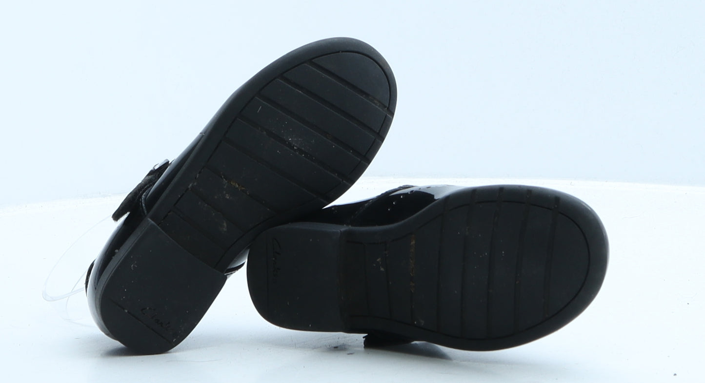 Clarks Girls Black Vinyl Strappy Flat UK 8.5 26